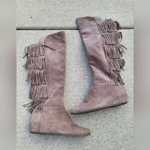 Isola Tavora Havana Nude Brown Fringe Suede Leather Knee High Boots 8M